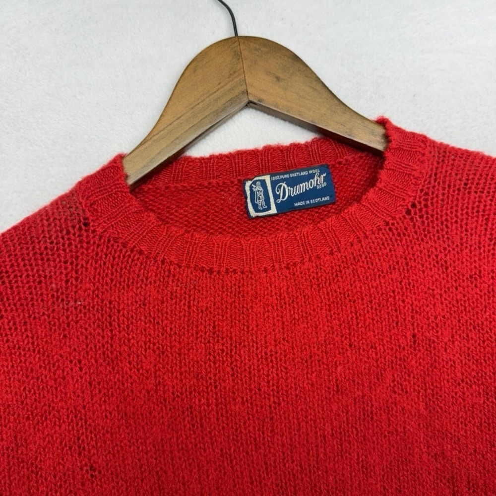 Vintage Drumohr Sweater Mens Medium Red Shetland Wool Made in Scotland Knit 70s